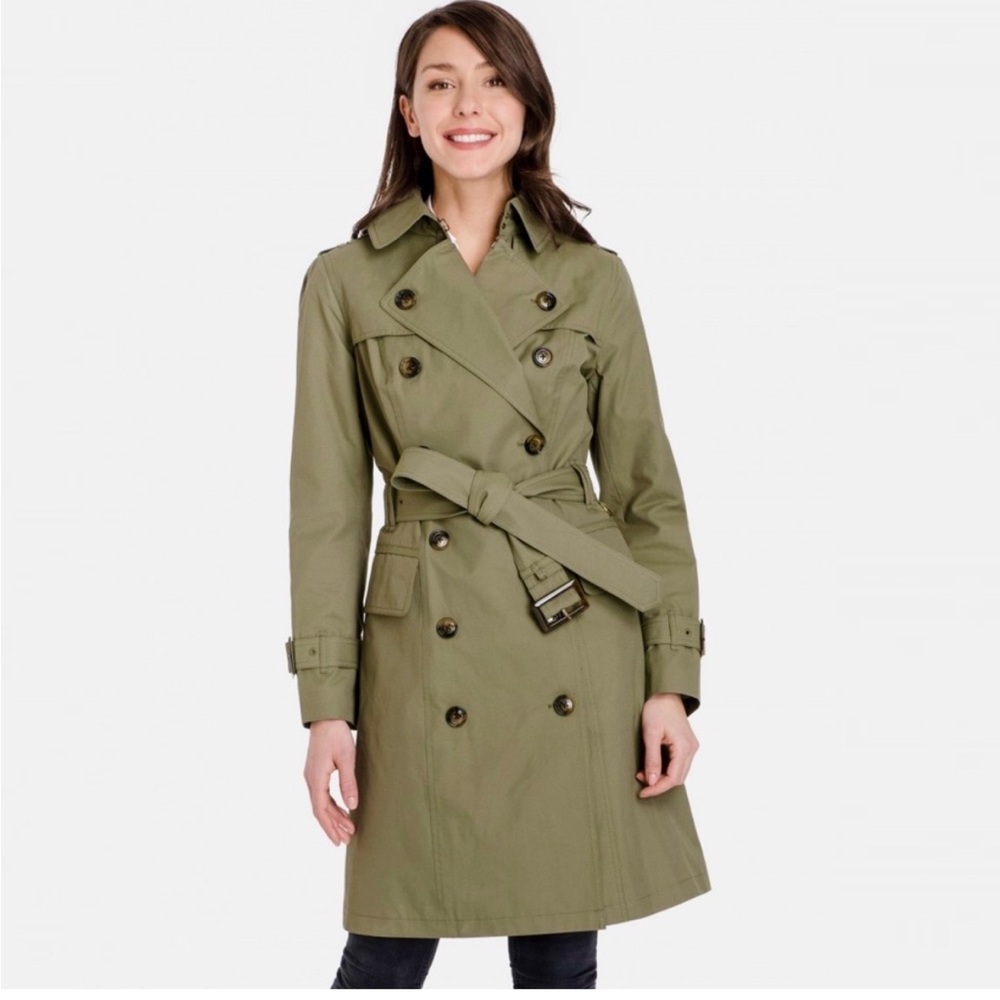 London Fog Heritage Caroline Trench Coat Green, Women’s L